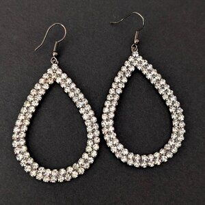 Oversized open tear drop shaped cz earrings